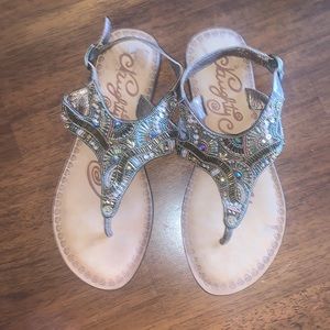 NAUGHTY MONKEY LEATHER AND BEADED SANDALS SIZE 6